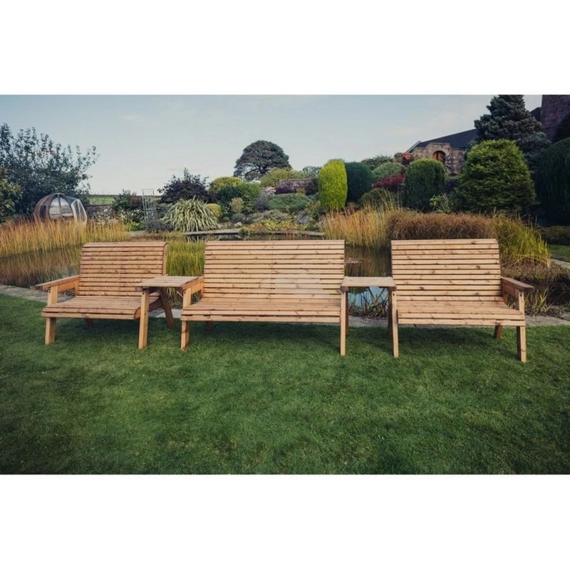 Image of Churnet Valley Garden Furniture Ltd Valley 7 Seat Set 1X3B 2 X 2B Straight Tray - Timber - Fully Assembled in Brown Brown Unisex