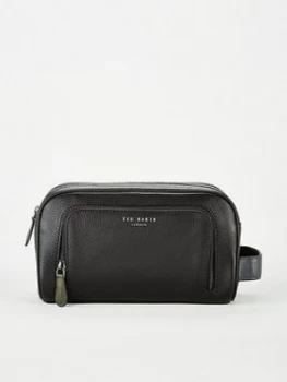 Image of Ted Baker Clings Leather Zip Wash Bag - Black, Men