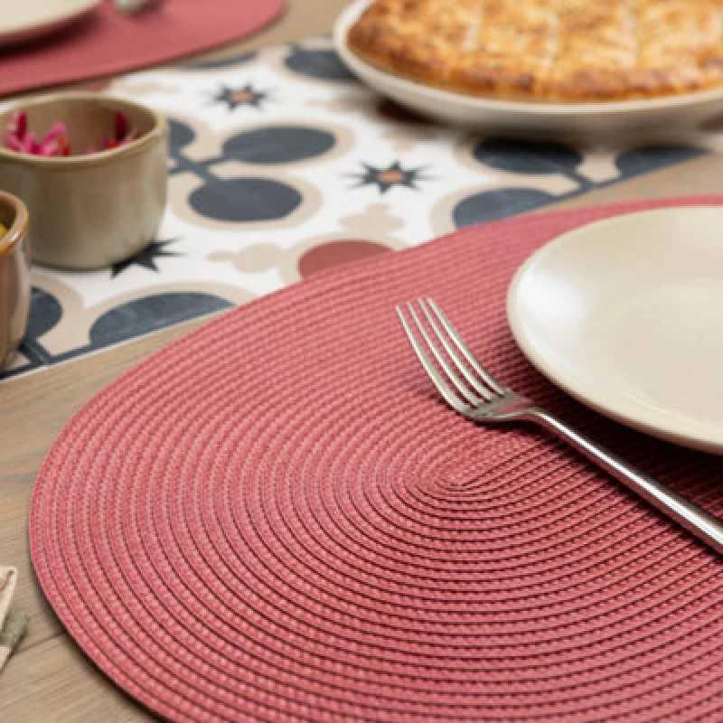 Image of Wipe Clean Woven Oval Placemats Mineral Red Set Of 4 29Cm X 44Cm