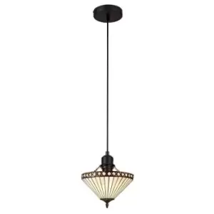 Image of 1 Light Uplighter Ceiling Pendant E27 With 30cm Tiffany Shade, Amber, Crystal, Black - Luminosa Lighting