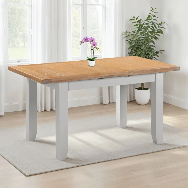 Image of Seconique Windsor Extending Dining Table Pebble Grey With Real Oak Top