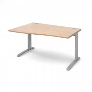 Image of TR10 Left Hand Wave Desk 1400mm - Silver Frame Beech Top