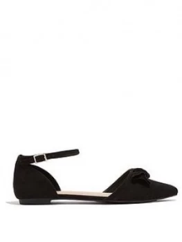 Image of Oasis Bow Two Part Flat Shoes - Black, Size 4, Women