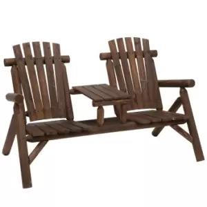 Image of Outsunny 2 Seat Wood Patio Chair Bench w/ Center Coffee Table - Carbonised Wood Finish