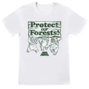 Image of Star Wars Womens/Ladies Protect Our Forests Ewok Boyfriend T-Shirt (XXL) (White/Green)