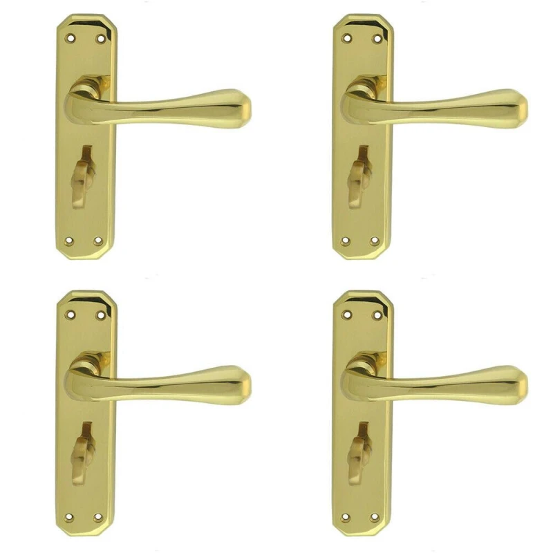 Image of Loops 4x PAIR Heavy Duty Lever on Angular Bathroom Backplate 180 x 40mm Polished Brass Metallics