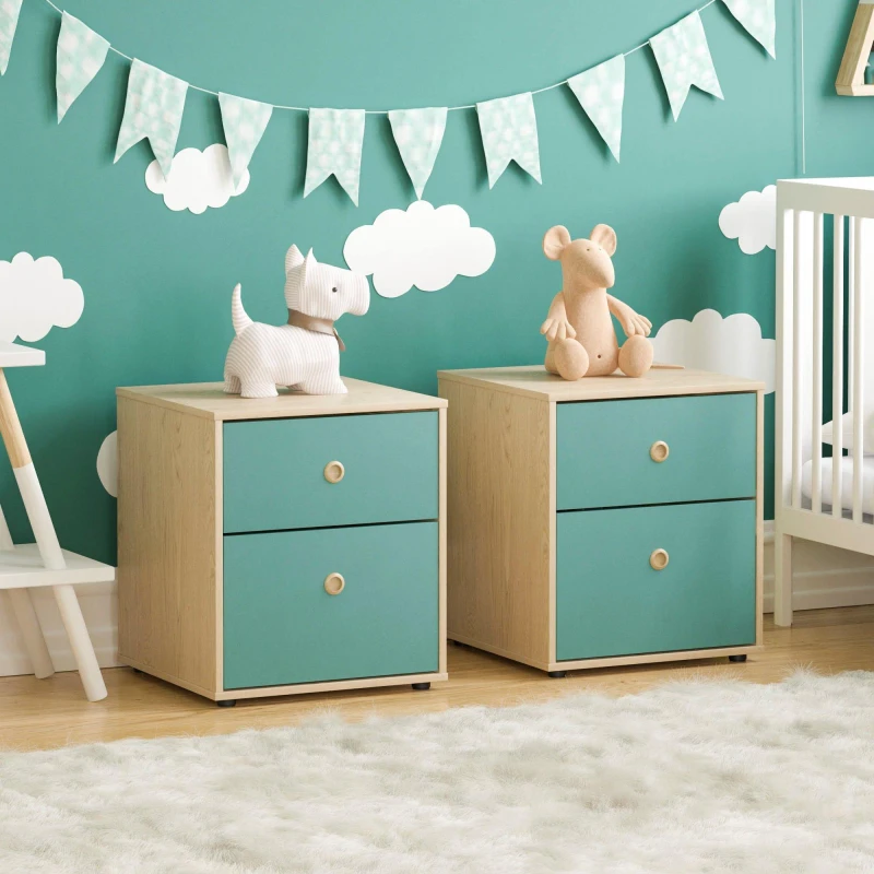 Image of Lassic Neptune 2 Drawer Bedside Table Set of 2 Blue & Oak unisex One Size