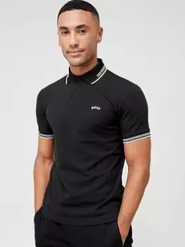 Image of BOSS Paul Curved Logo Polo Shirt - Black, Size XL, Men