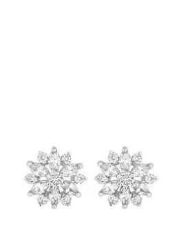 Image of Jon Richard Rhodium Plated Crystal Cubic Zirconia Flower Stud Earrings