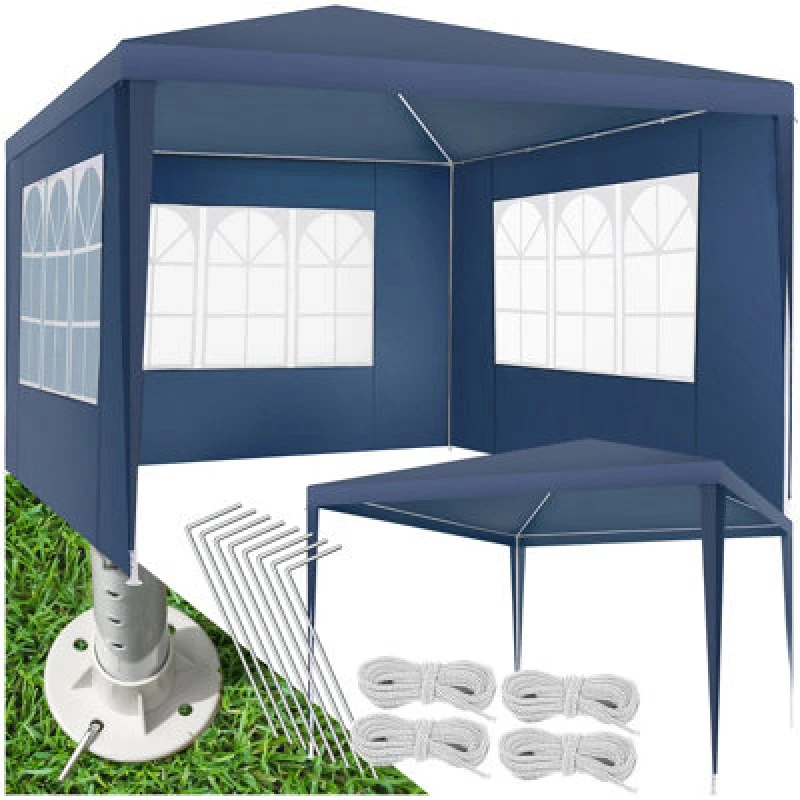 Image of Tectake Gazebo Barinas With 3 Side Panels, Water-Resistant, 3X3M 300 X 300 X 250 Cm - Blue