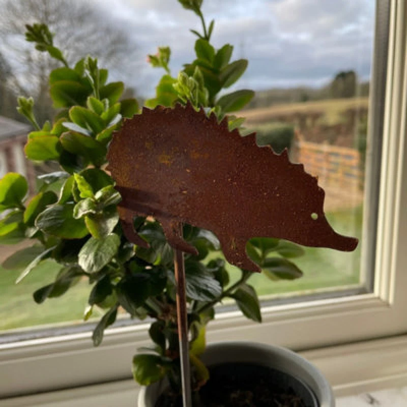 Image of Poppy Forge Hedgehog Pot Stake (Pack Of 3) - Bare Metal/ready To Rust - H23 Cm