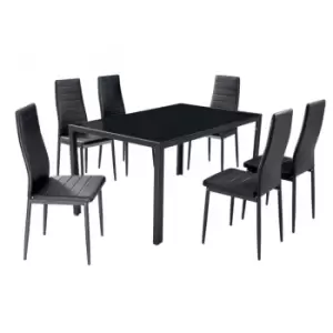 Image of Kharkov 7 Piece Black Glass Dining Table & 6 Faux Leather Chair Set Dining Room - Lewis's TJ Hughes