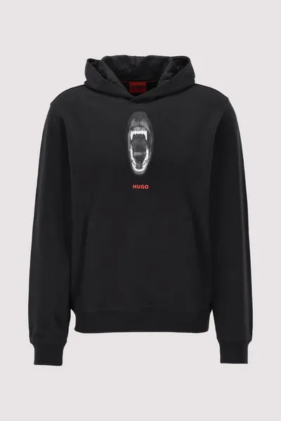 Image of HUGO Dartchon Graphic Pullover Hoodie Black L