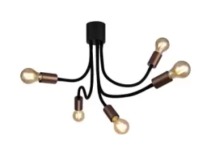 Image of Flexible Semi Flush Ceiling 5 Light E27, Satin Black, Brushed Copper