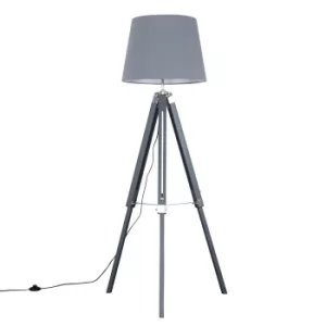 Image of Clipper Grey and Chrome Tripod Floor Lamp with Grey Aspen Shade