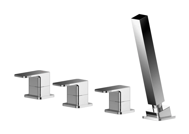 Image of Balterley Deck Mount Square 4 Tap Hole Bath Shower Mixer Tap with Kit Chrome Silver