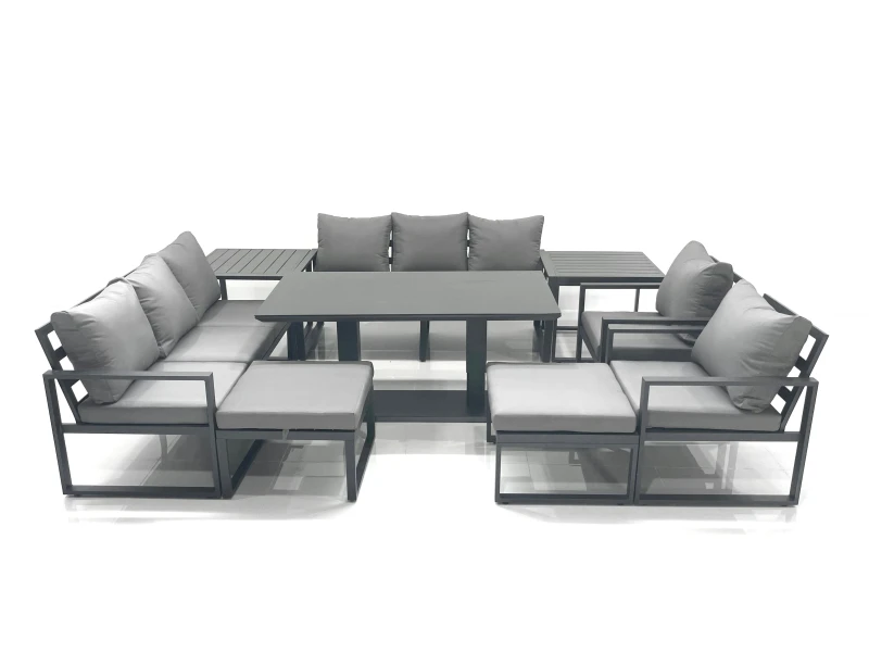 Image of Fimous Garden Sofa Set Aluminium Furniture Rising Dining Tabe Set with 2 Chair 2 Big Footstools 2 Side Table Dark Grey Dark Grey Unisex