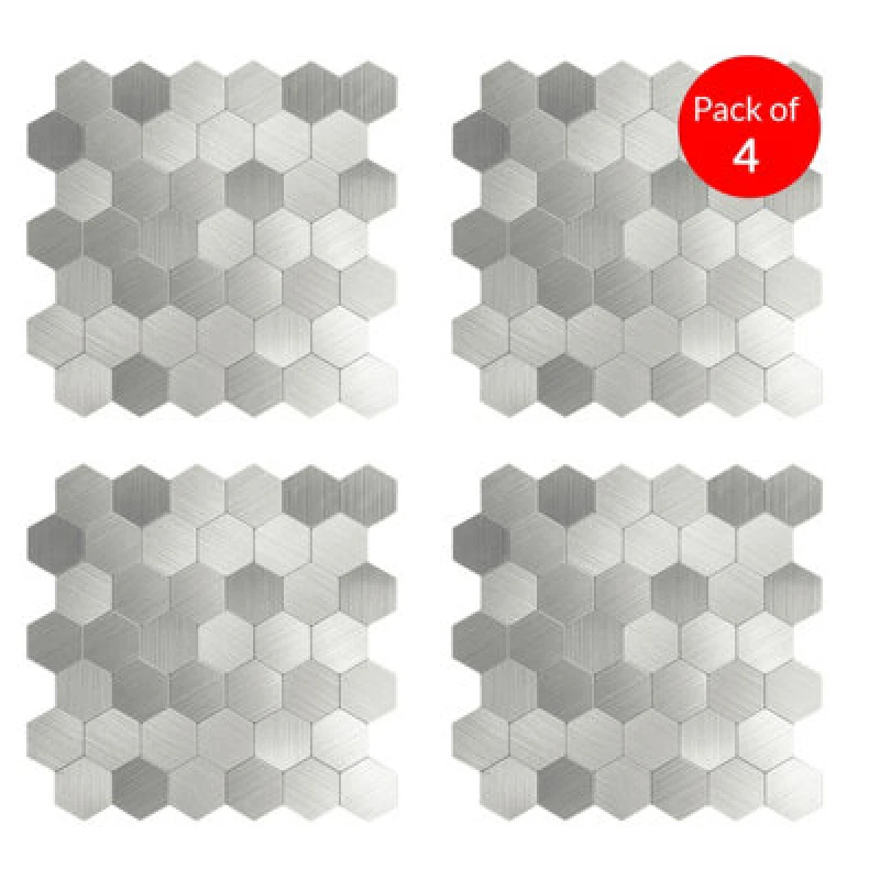 Image of Ener-J Large Hexastyle Aluminum Peel And Stick Tile Size:290 X 288 X 4mm (Pack Of 4)