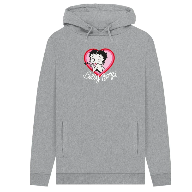 Image of Betty Boop Mens Blow A Kiss Hoodie in Grey Size: Small Grey Male S