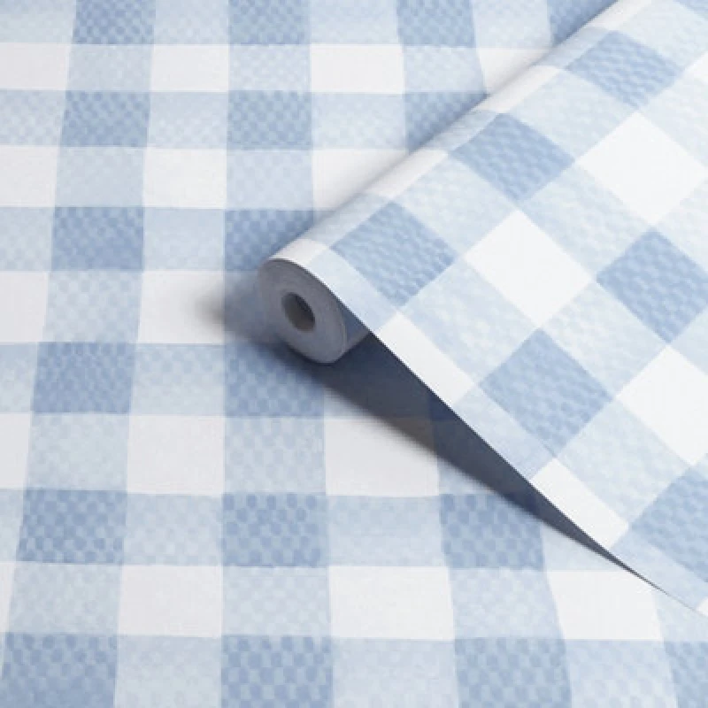 Image of Cath Kidston Painted Gingham Pink Gingham Wallpaper Wallpaper One Size Blue 71746518000