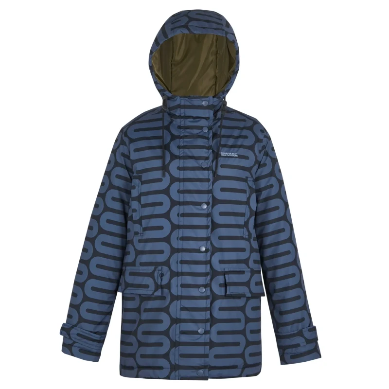 Image of Regatta Womens Orla Mid Length Hooded Breathable Waterproof Insulated Jacket in Blue Size: 14 Blue Female 14