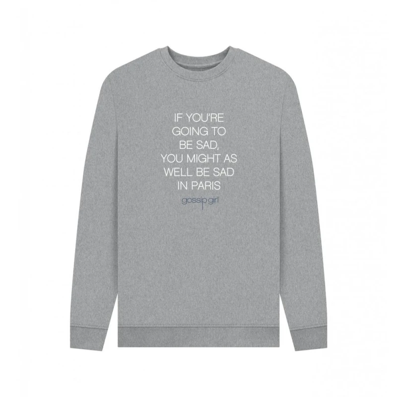 Image of Gossip Girl Mens Sad In Paris Graphic Sweatshirt in Light Grey Size: Small Light Grey Male S