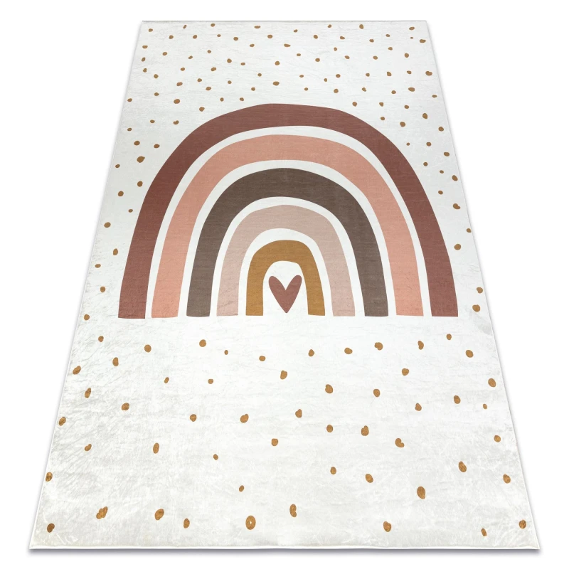 Image of RugsX Bambino 46960 Washing Carpet Rainbow, Dots For Children Anti Slip - White / Brown 120X170 Cm