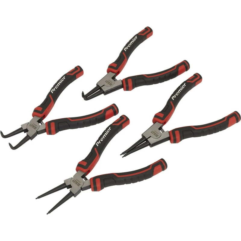 Image of Loops 4 Piece 180mm Circlip Pliers Set - Spring Loaded Jaws - Forged Non-Slip Tips Multi