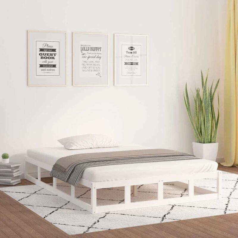 Image of Vidaxl Bed Frame White 140X200 Cm Solid Wood, White 820797