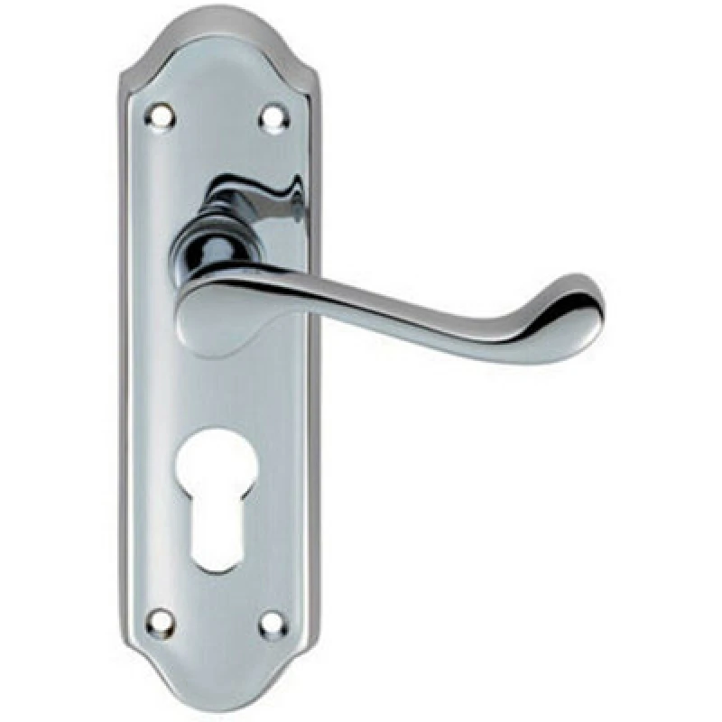 Image of Loops PAIR Victorian Upturned Lever on Euro Lock Backplate 168 x 47mm Polished Chrome Multi