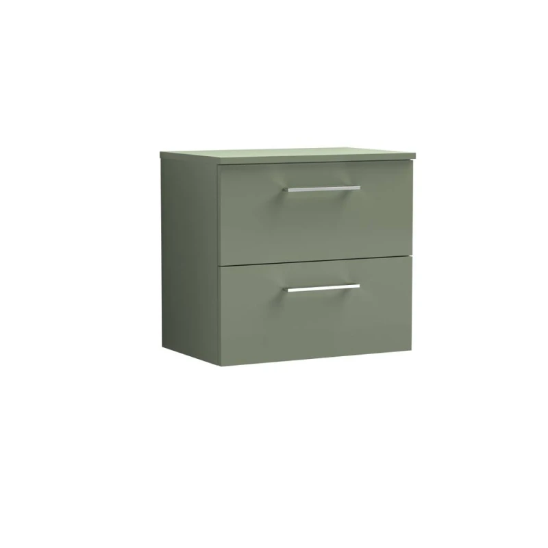 Image of Balterley Level 600mm Wall Hung 2 Drawer Vanity Unit with Worktop - Satin Green Green Unisex