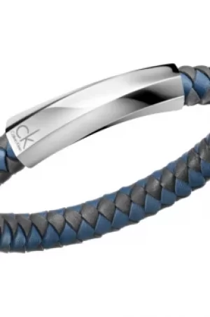 Image of Mens Calvin Klein Stainless Steel Large Bewilder Leather Bracelet KJ2BAB09020L