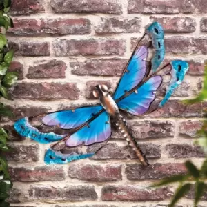 Image of Garden Gear Metal/Glass Dragonfly Wall Art - Blue/Purple