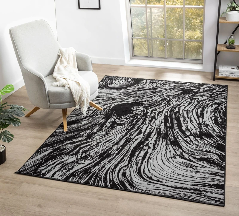 Image of Obsidian Modern Low Pile Area Rug - Whirlpool Design Grey 200Cm X 290Cm