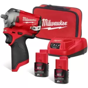 Image of M12 FIW38-202B 12V Fuel Brushless 3/8 Impact Wrench with 2x 2.0Ah Batteries - Milwaukee
