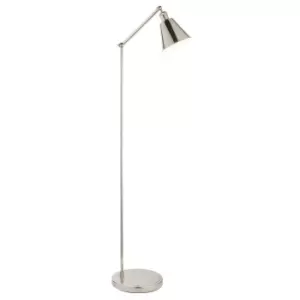 Image of Bright Nickel Standing Floor Lamp Light - White Inner Shade - Knurled Detailing