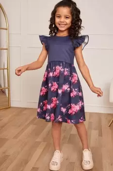 Image of Younger Girls Ruffle Floral Print Midi Dress