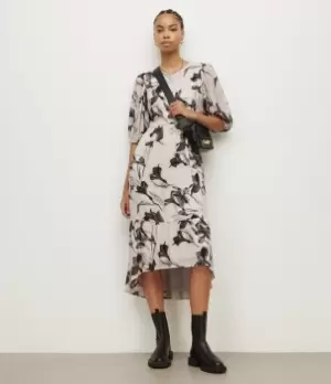 Image of AllSaints Womens Sadie Iris Midi Dress, White/Black, Size: 6