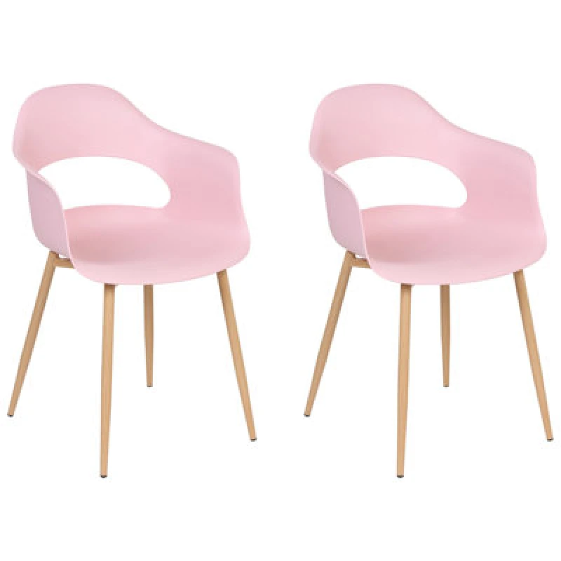 Image of Beliani Set Of 2 Dining Chairs Utica Pink