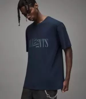 Image of AllSaints Mens Nico Crew T-Shirt, Nebula Blue, Size: S