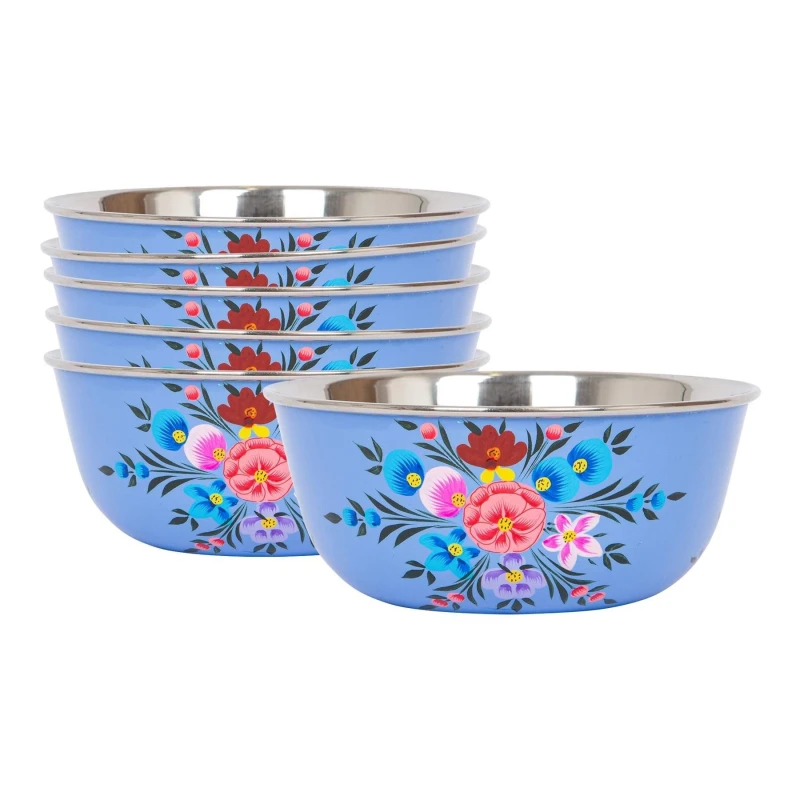 Image of Billy Can Hand-Painted Picnic Snack Bowls - 14.5cm - Ocean Pansy - Pack of 6 Blue