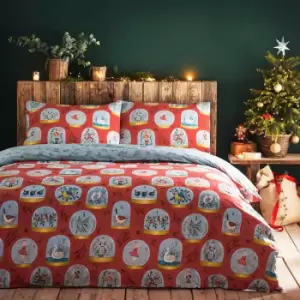 Image of Twelve Days of Christmas Festive Duvet Cover Set Red, Red / Single