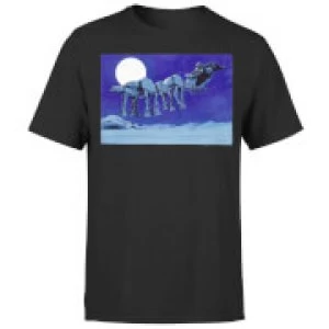 Image of Star Wars Christmas ATAT Darth Vader Sleigh Black T-Shirt - M - Black
