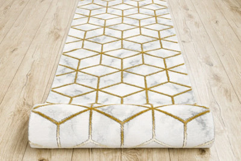 Image of RugsX Exclusive Emerald Runner 1014 Glamour, Stylish Cube Cream / Gold 70 Cm 70X100 Cm