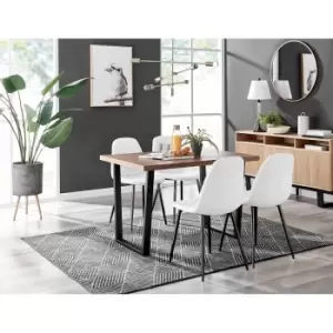 Image of Furniture Box Kylo Brown Wood Effect Dining Table and 4 White Corona Black Leg Chairs