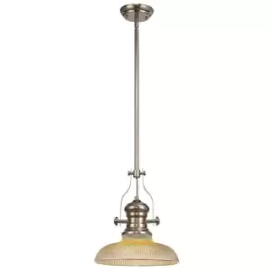 Image of Luminosa Lighting - Telescopic Dome Ceiling Pendant E27 With 30cm Round Glass Shade, Polished Nickel, Amber