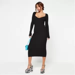 Image of Missguided Tall Rib Sweetheart Neck Knit Midaxi Dress - Black
