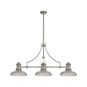 Image of Luminosa Lighting - 3 Light Telescopic Ceiling Pendant E27 With 30cm Round Glass Shade, Polished Nickel, Clear