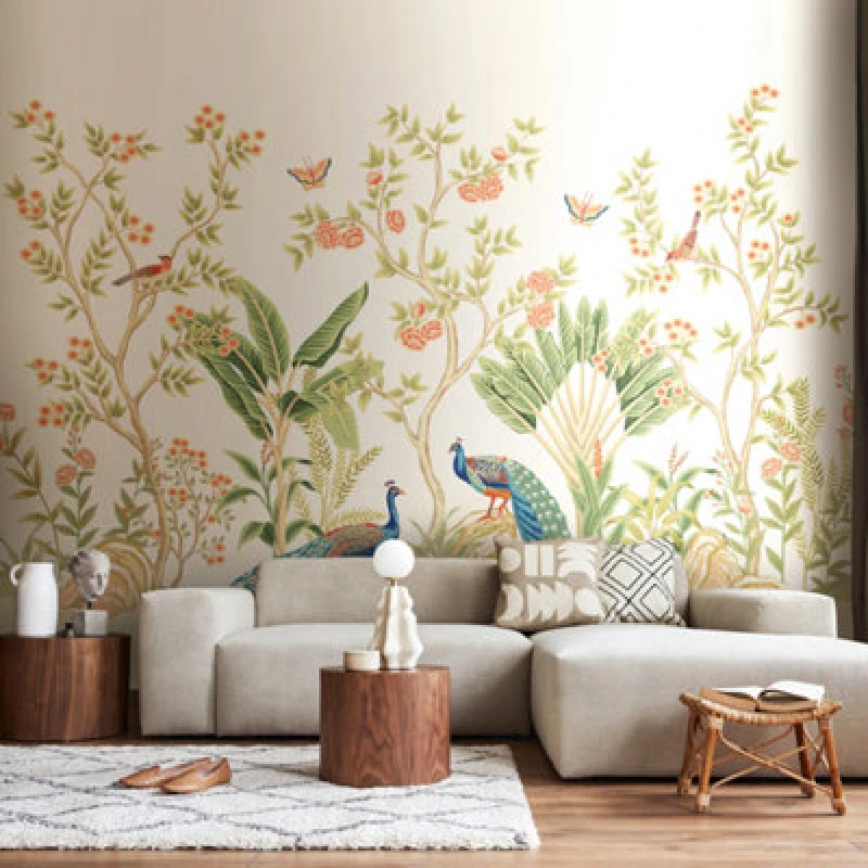 Image of Origin Murals Peacock Garden Wall Mural Size: W350cm x H280cm Multicolor Unisex W350cm x H280 cm
