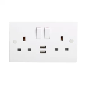 Image of KnightsBridge 13A White 2G 230V UK 3 Switched Electric Wall Socket and 2 USB Charger Port